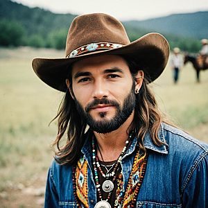 Hippie Man in Nature with Floral Hat