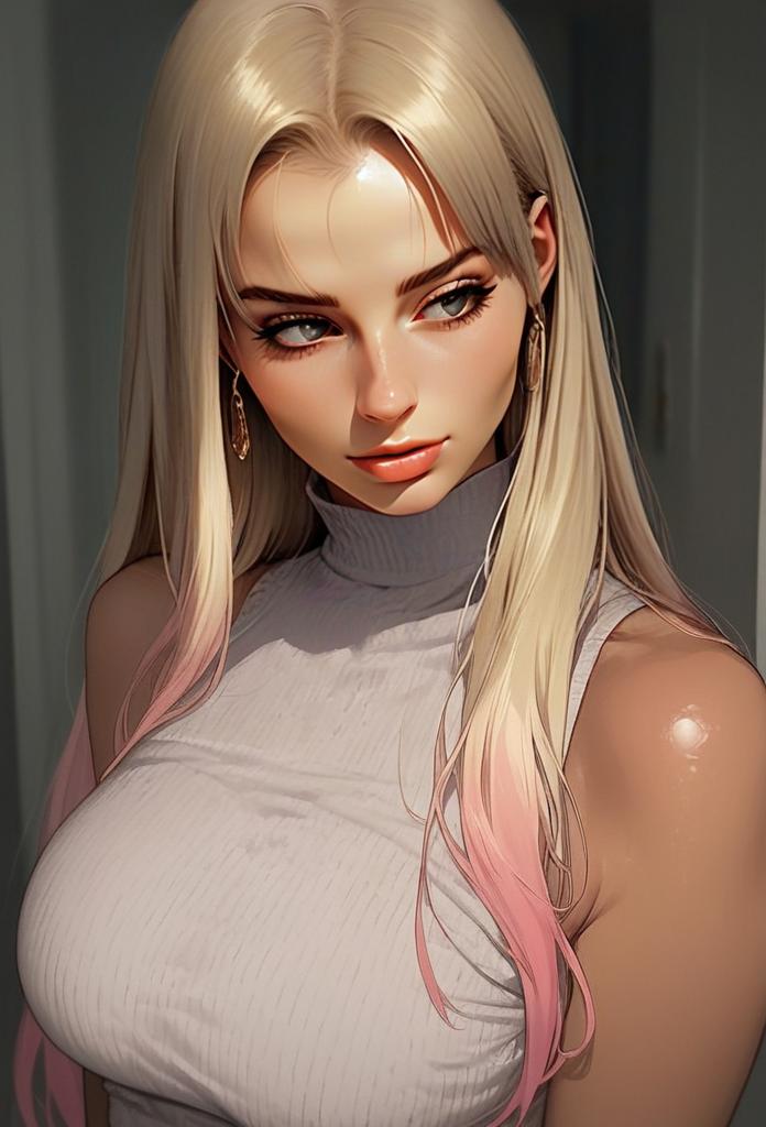 Stylized Portrait of Young Woman with Blonde-Pink Hair Stylized Portrait of Young Woman with Blonde-Pink Hair