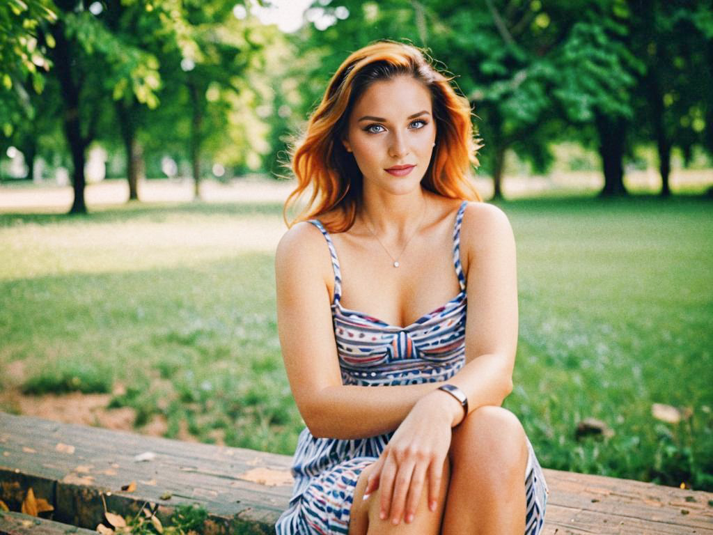 Young Woman with Orange Hair in Park