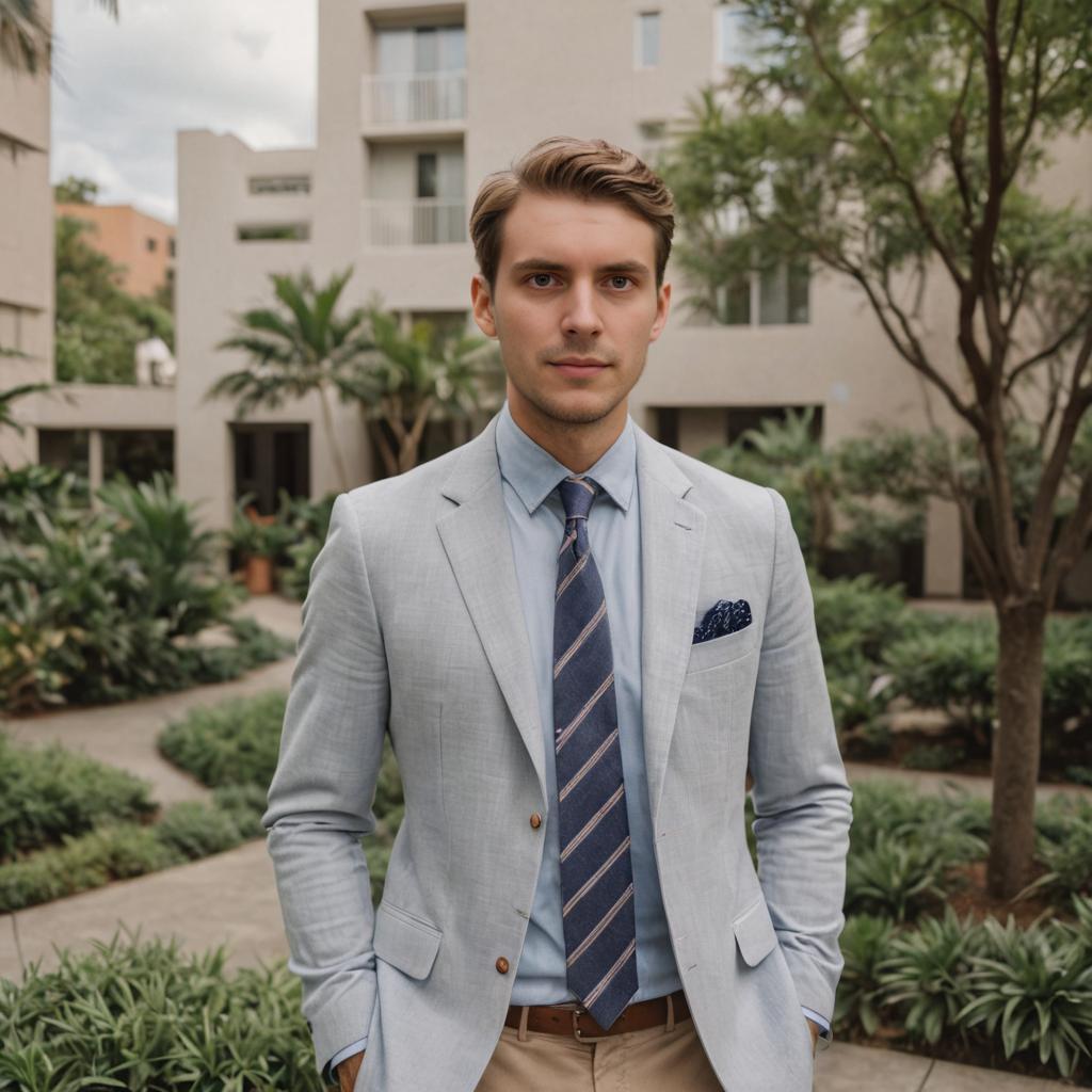 Confident Man in Elegant Garden