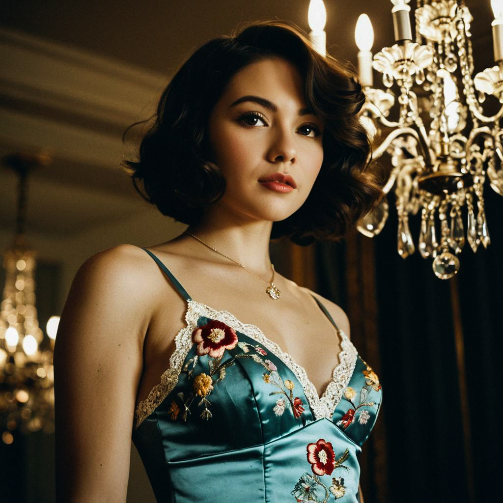 Elegant Woman in Teal Satin Dress Elegant Woman in Teal Satin Dress