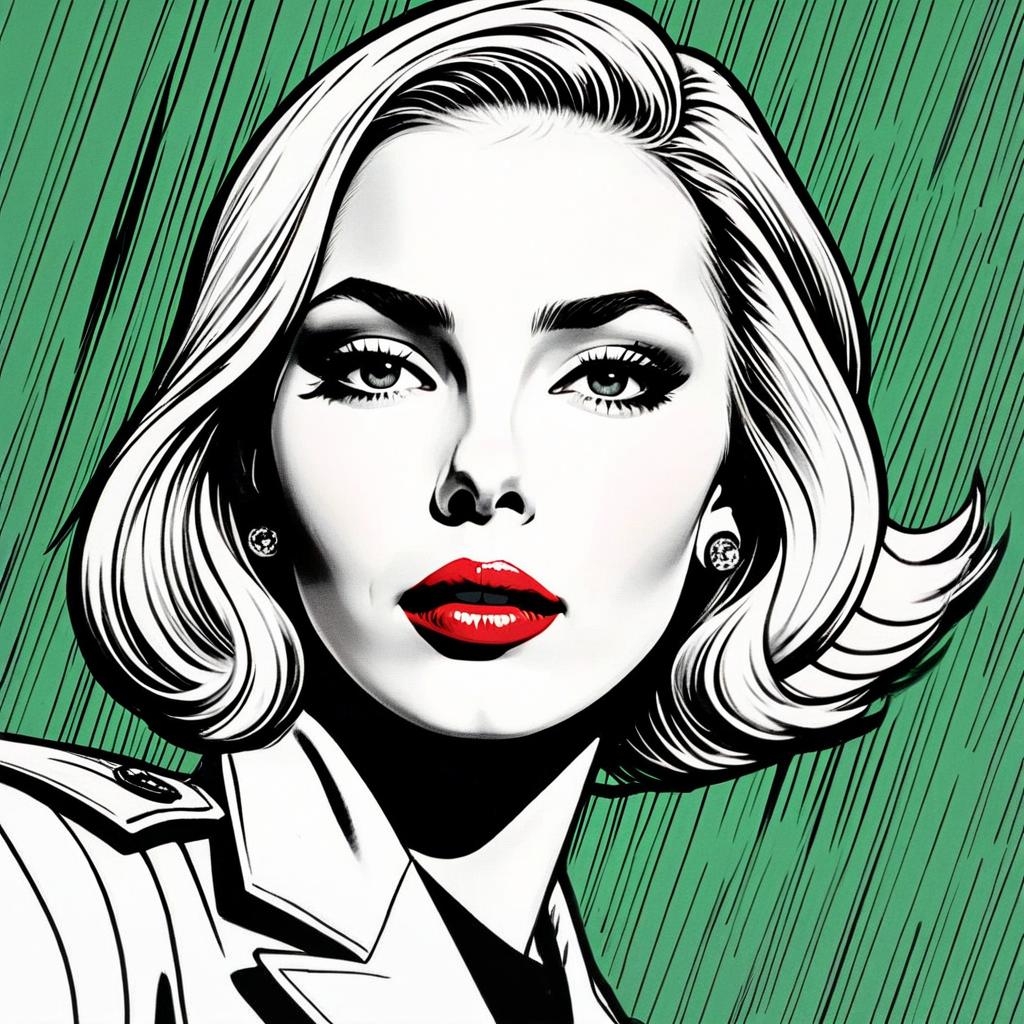 Pop Art Portrait of Woman with Blonde Hair and Red Lips